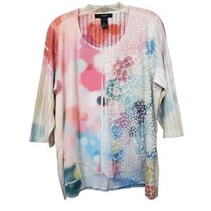 Ali Miles Mixed Print Tiered Overlay Scoop Neck Tunic Size PXL Art to Wear Artsy
